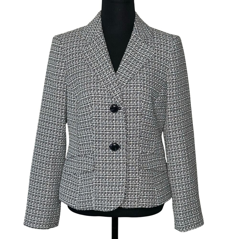 Le Suit Women's Vintage 90s Tweed Navy White Size 4 Classic Button